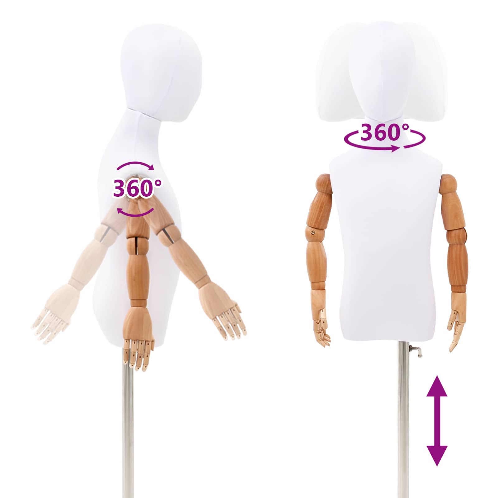 Verstellbares 120-150 cm Mannequin mit Basis Unisex PP Weiß