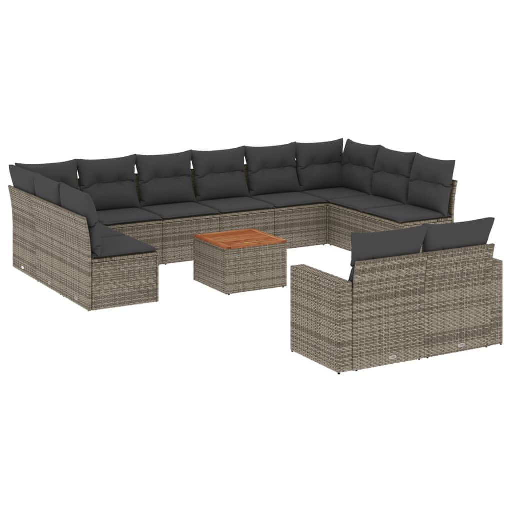 13-tlg. Garten-Sofagarnitur mit Kissen Schwarz Poly Rattan