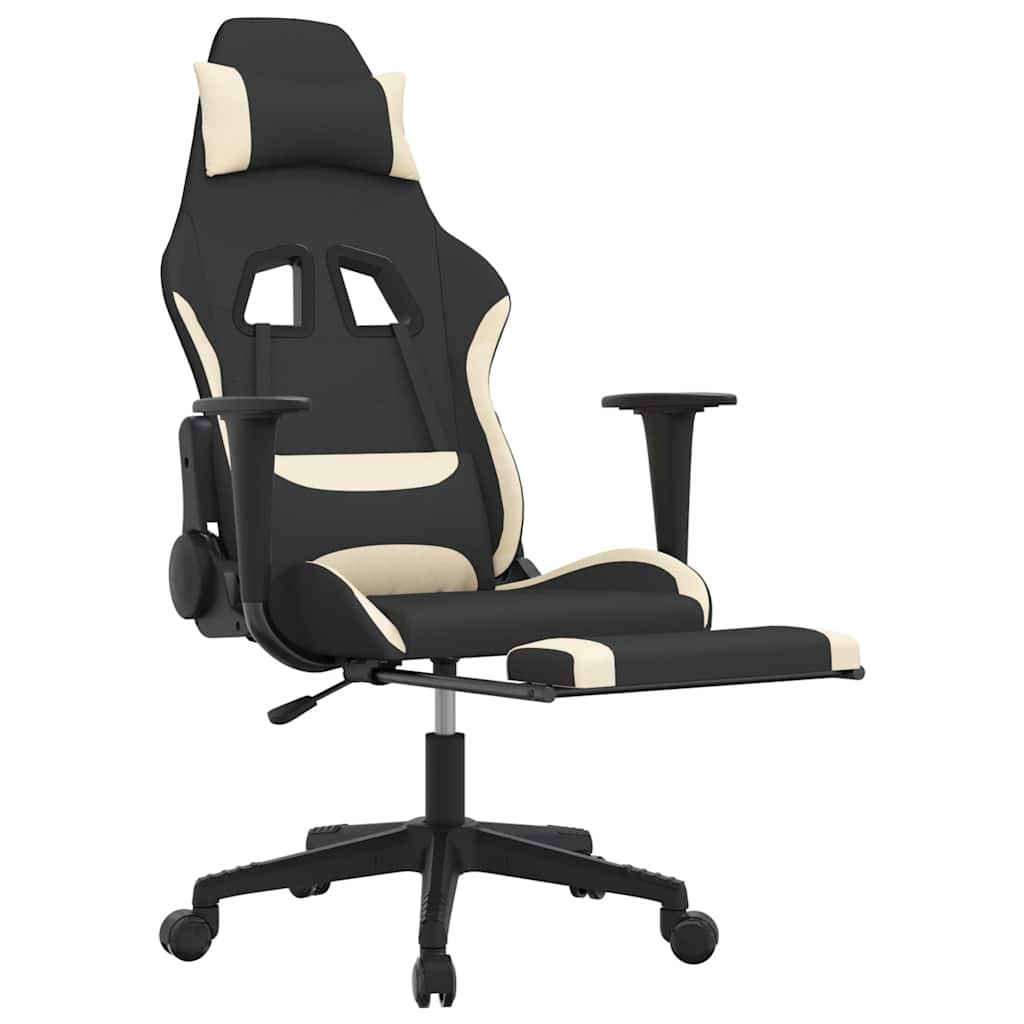 Gaming-Stuhl mit Massagefunktion Schwarz und Creme Stoff