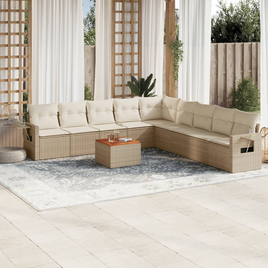 10-tlg. Garten-Sofagarnitur mit Kissen Schwarz Poly Rattan