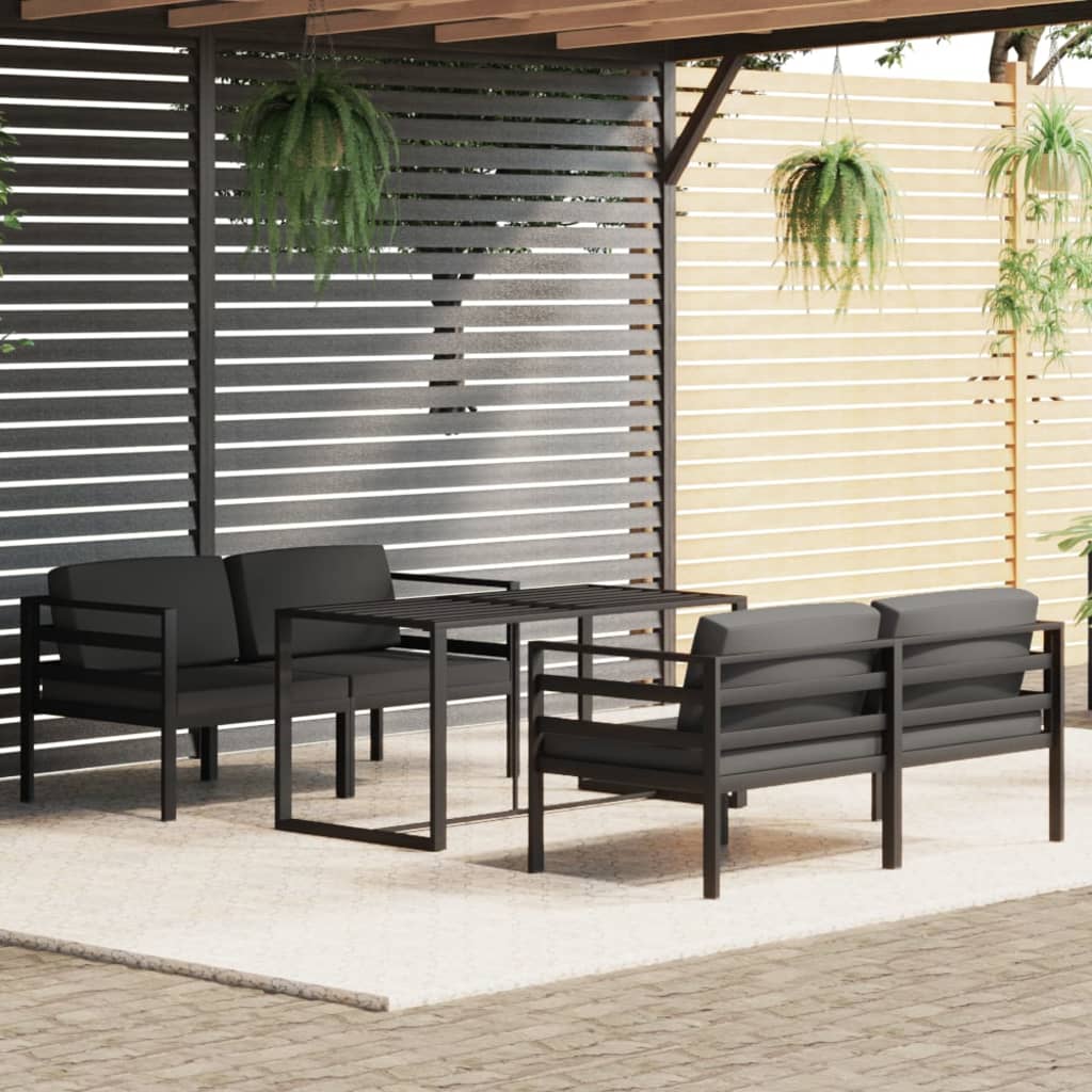 10-tlg. Garten-Lounge-Set mit Kissen Aluminium Anthrazit
