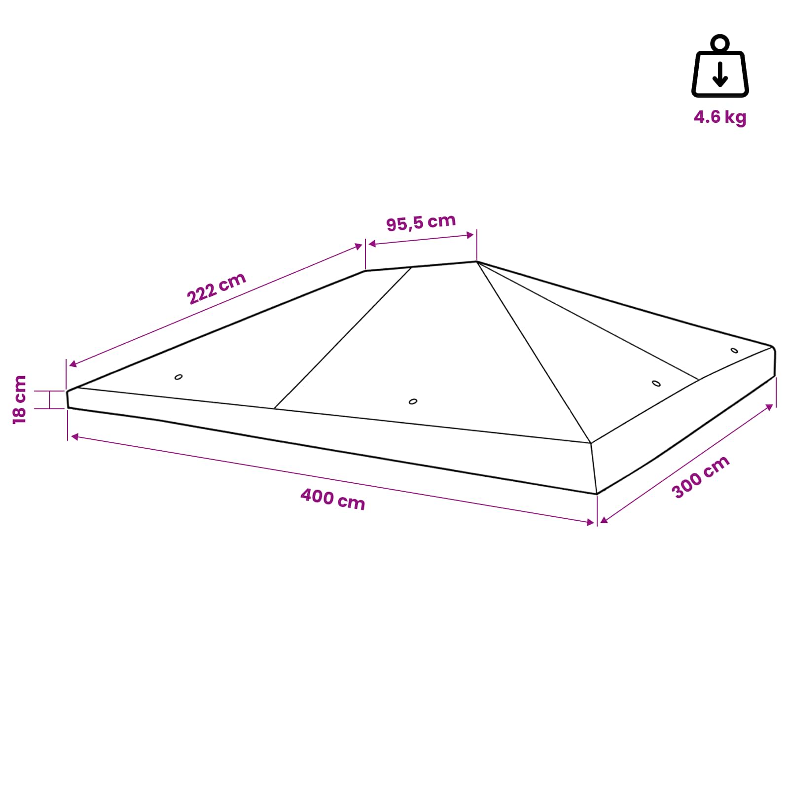 Pavillondach 310 g/m² 4x3 m Cremeweiß