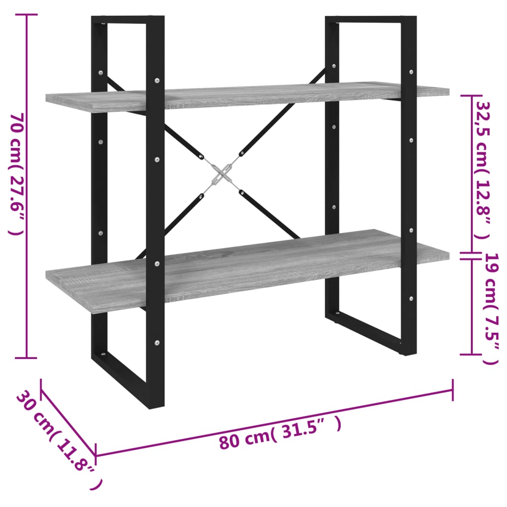 Bücherregal 2 Fächer Weiß 80x30x70 cm Holzwerkstoff