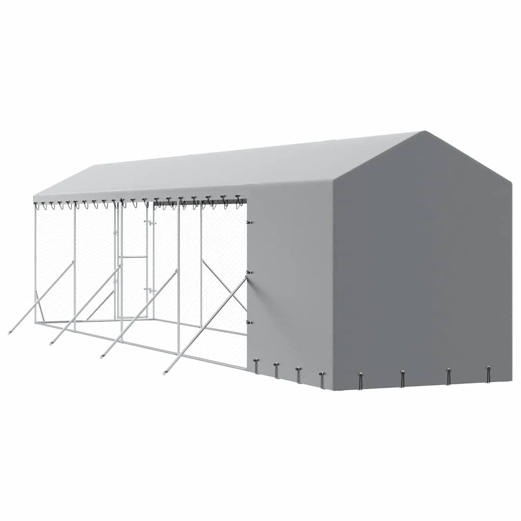 Outdoor-Hundezwinger mit Dach Silbern 2x6x2,5m Verzinkter Stahl