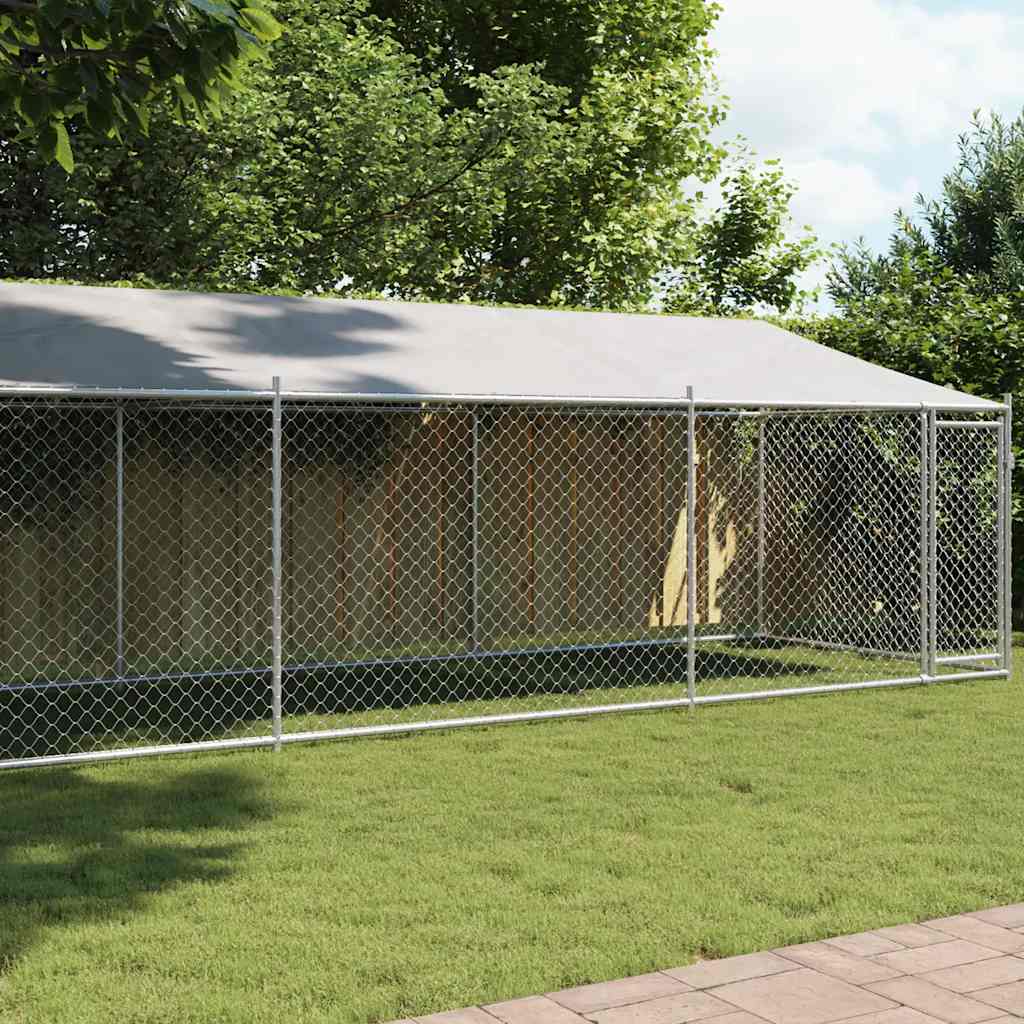 Hundezwinger mit Dach und Tür Grau 2x2x2 m Verzinkter Stahl