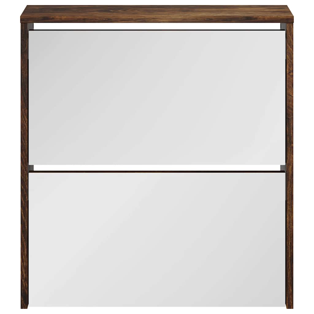 Schuhschrank mit 2 Fächern Spiegel Eiche-Optik 63x17x67 cm