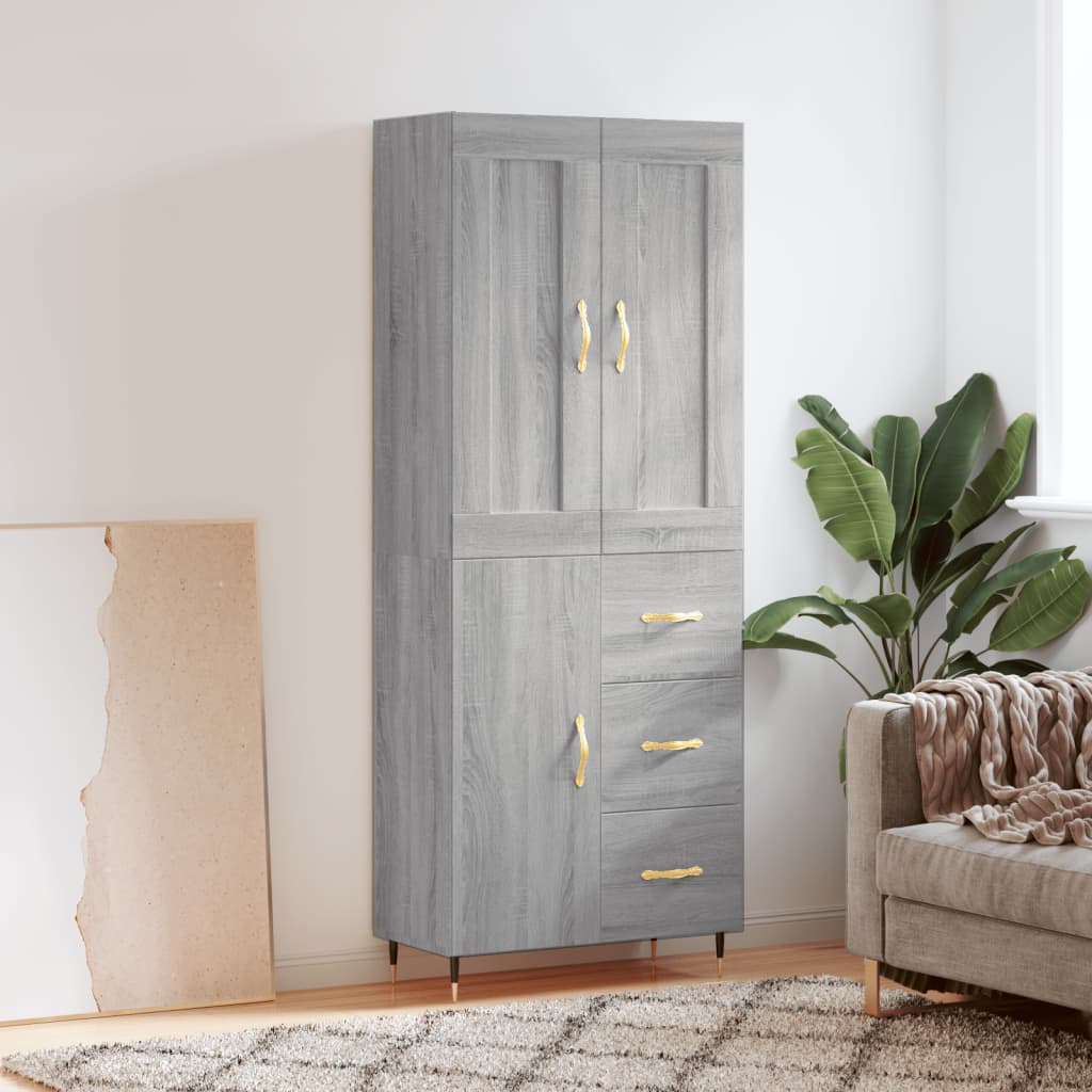Highboard Betongrau 69,5x34x180 cm Holzwerkstoff