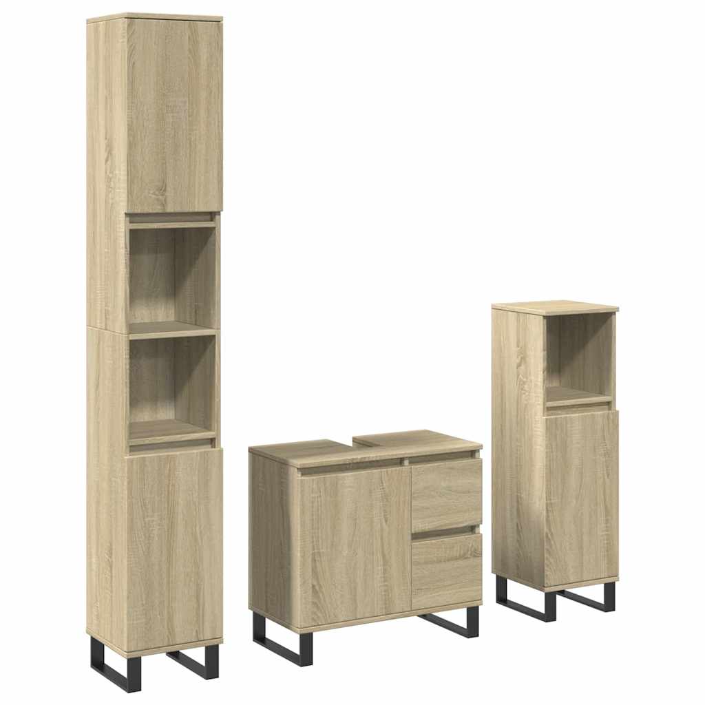 3-tlg. Badmöbel-Set Grau Sonoma Holzwerkstoff