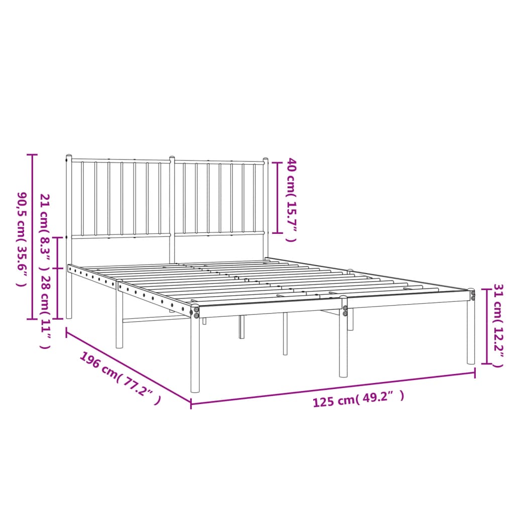 Bettgestell Metall Schwarz 75x190 cm