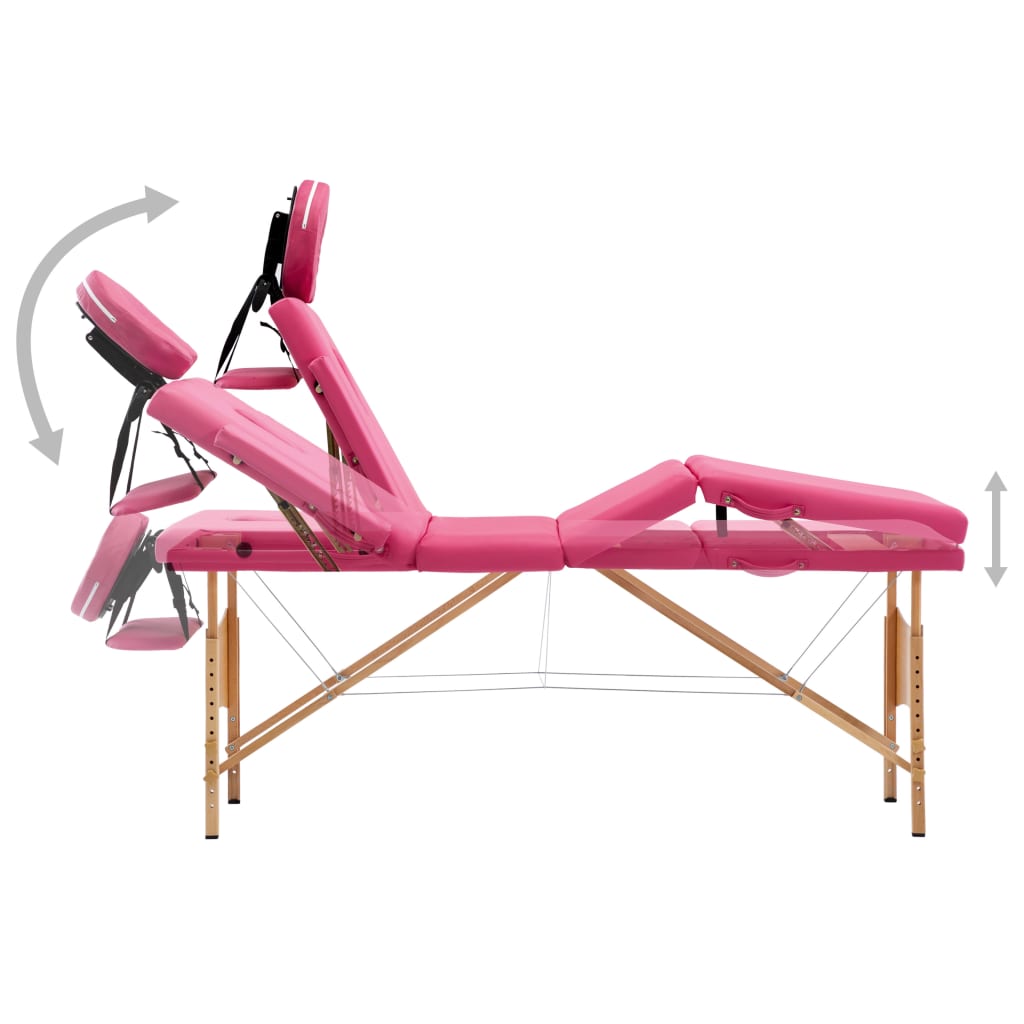 Massageliege Klappbar 4-Zonen mit Holzgestell Rosa