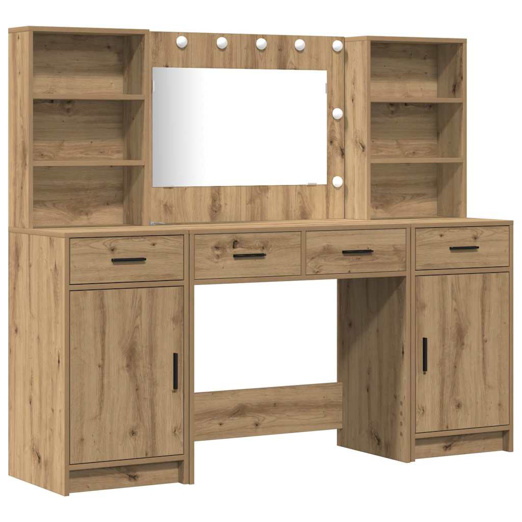 Schminktischset mit LED mit Schubladen 3 pcs Weiß Holzwerkstoff