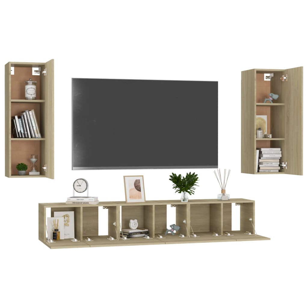 4-tlg. TV-Schrank-Set Weiß Holzwerkstoff