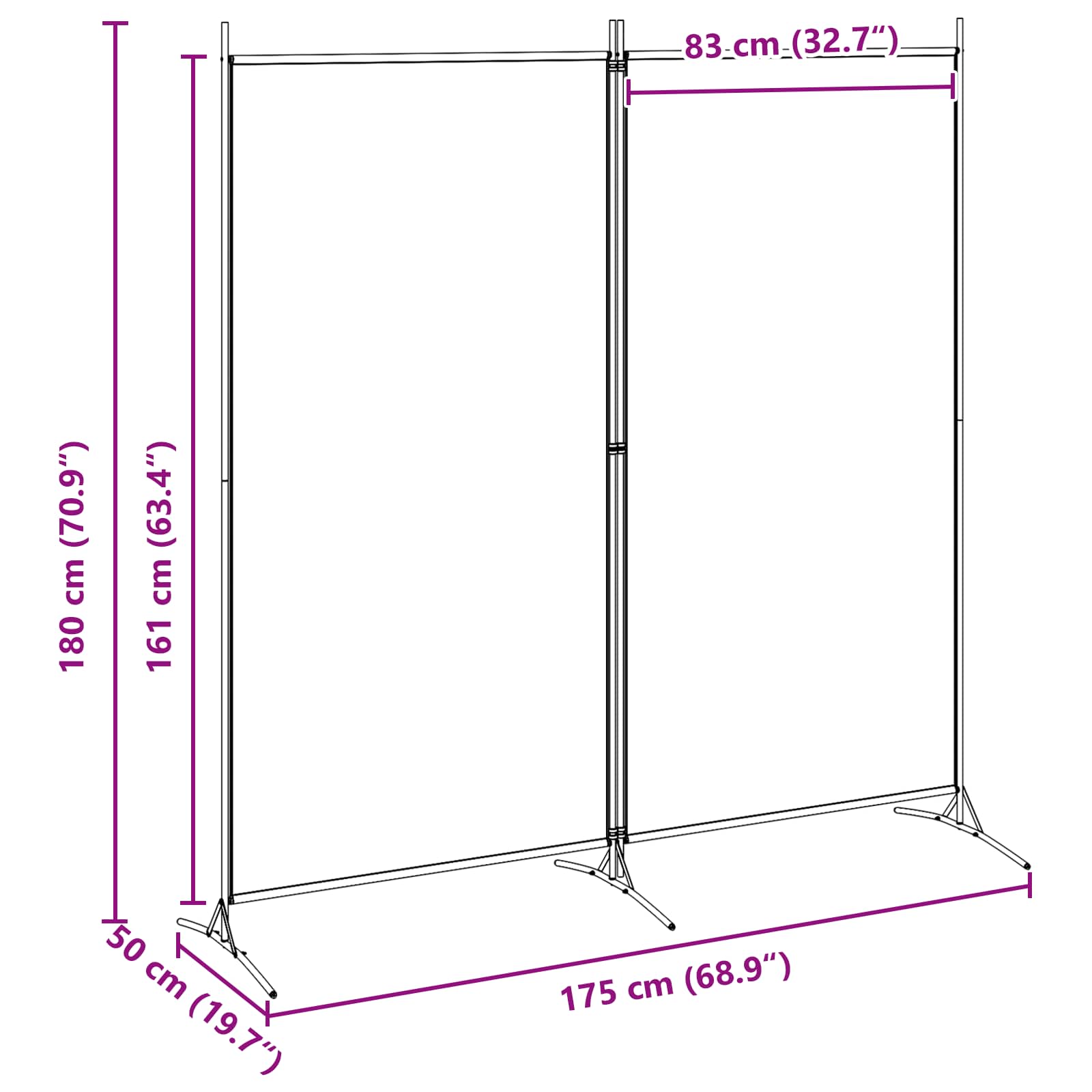 3-tlg. Raumteiler Weiß 260x180 cm Stoff