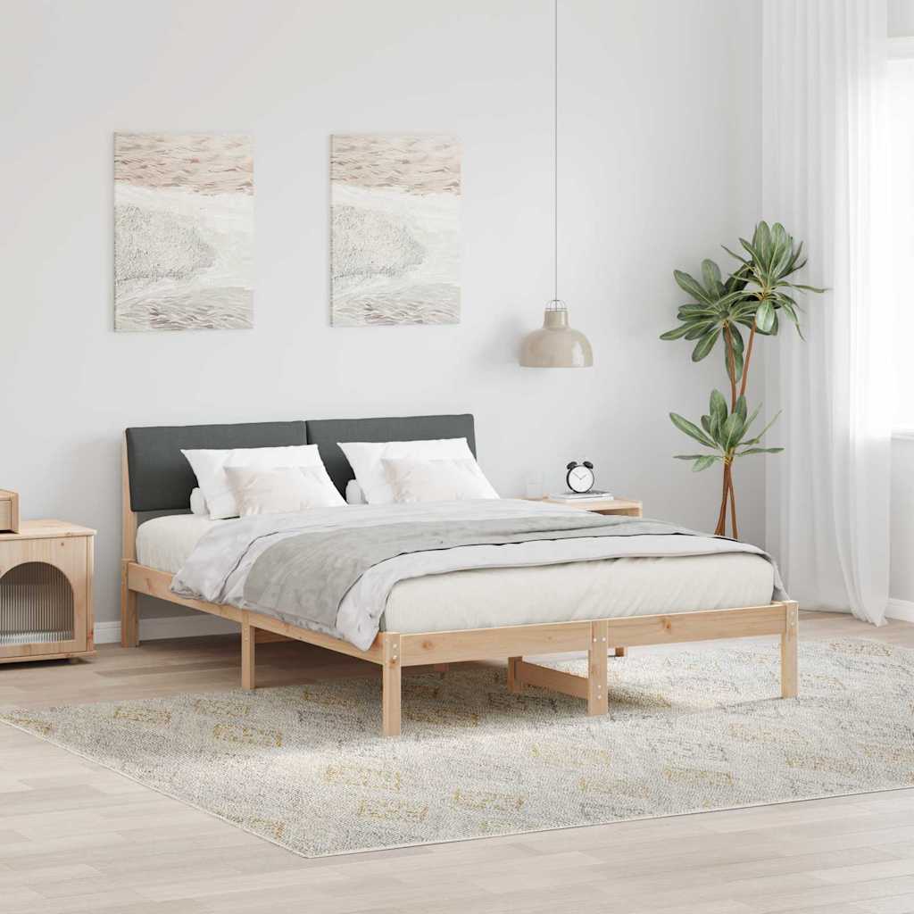 Bettgestell Braun und hellgrau 200 x 200 cm Massivholz Kiefer