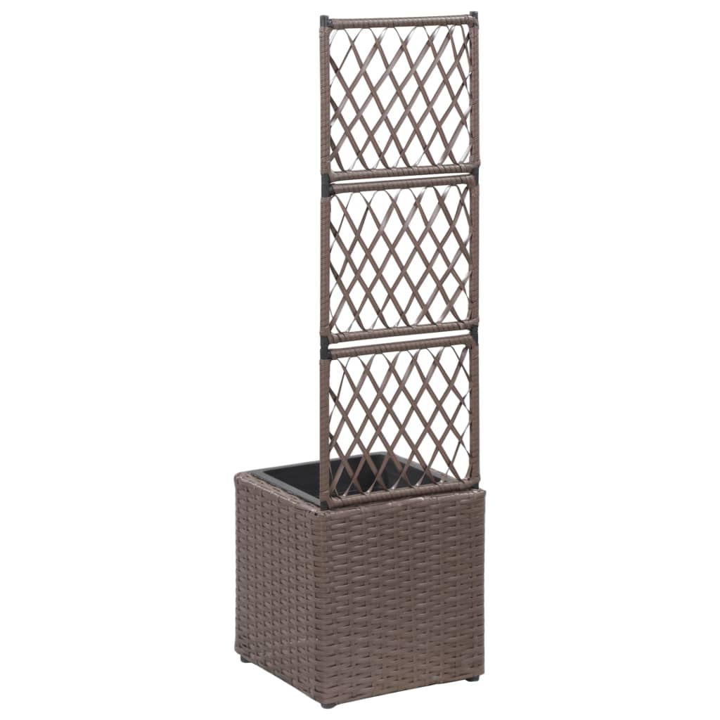 Hochbeet mit Rankgitter 1 Topf 30x30x107cm Poly Rattan Schwarz