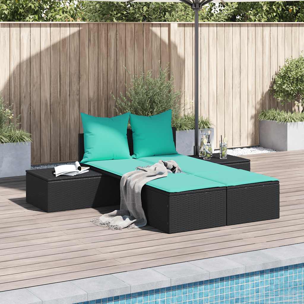Doppelte Sonnenliege mit Kissen Braun Poly Rattan