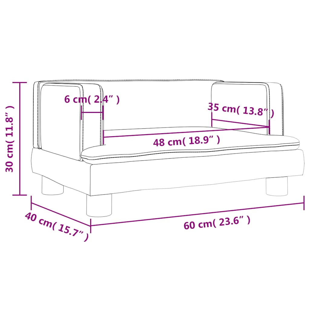 Kindersofa Blau 80x45x30 cm Samt