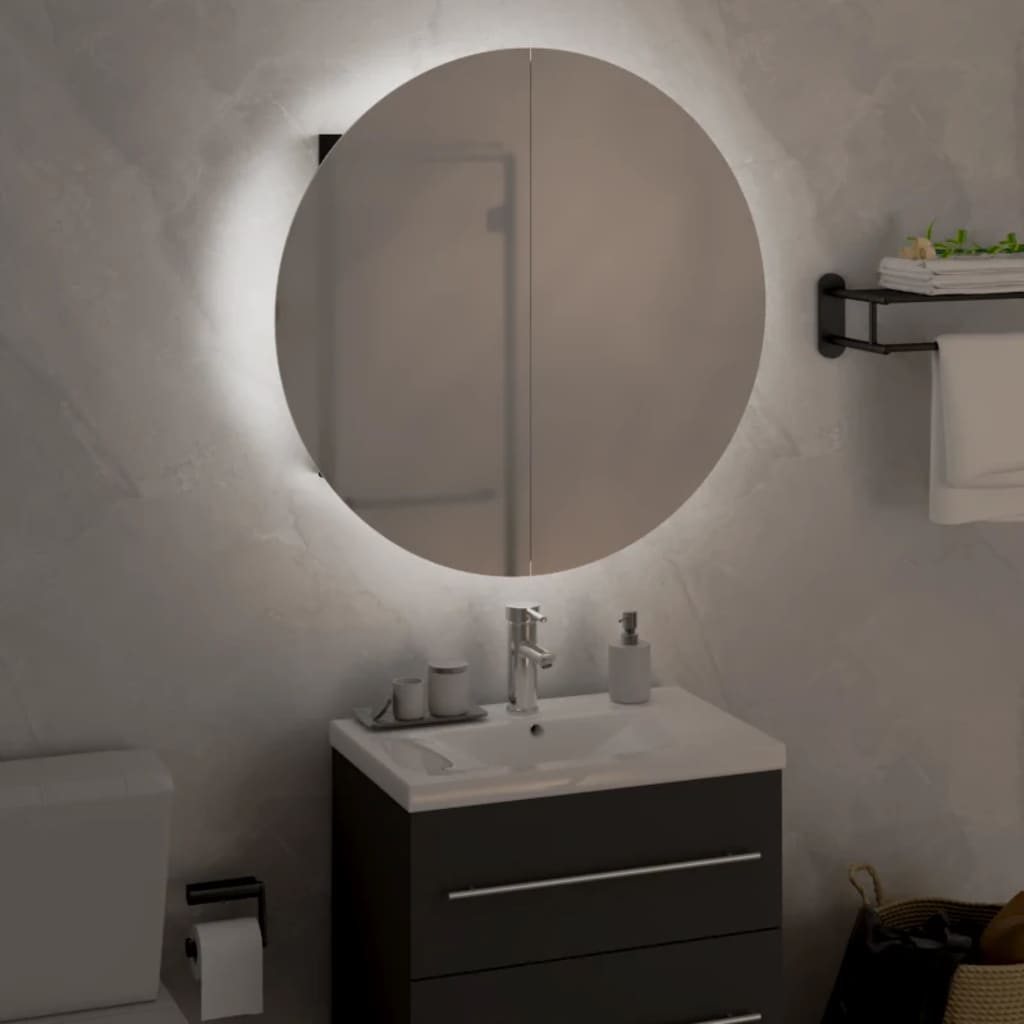 Badezimmerschrank mit Rundem Spiegel & LED Weiß 40x40x17,5 cm