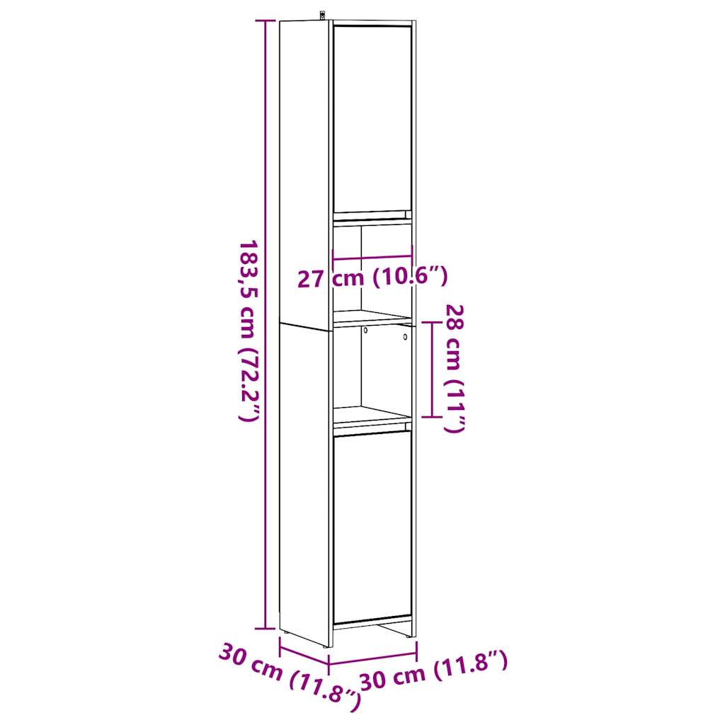 Badezimmerschrank Weiß 30x30x183,5 cm Holzwerkstoff