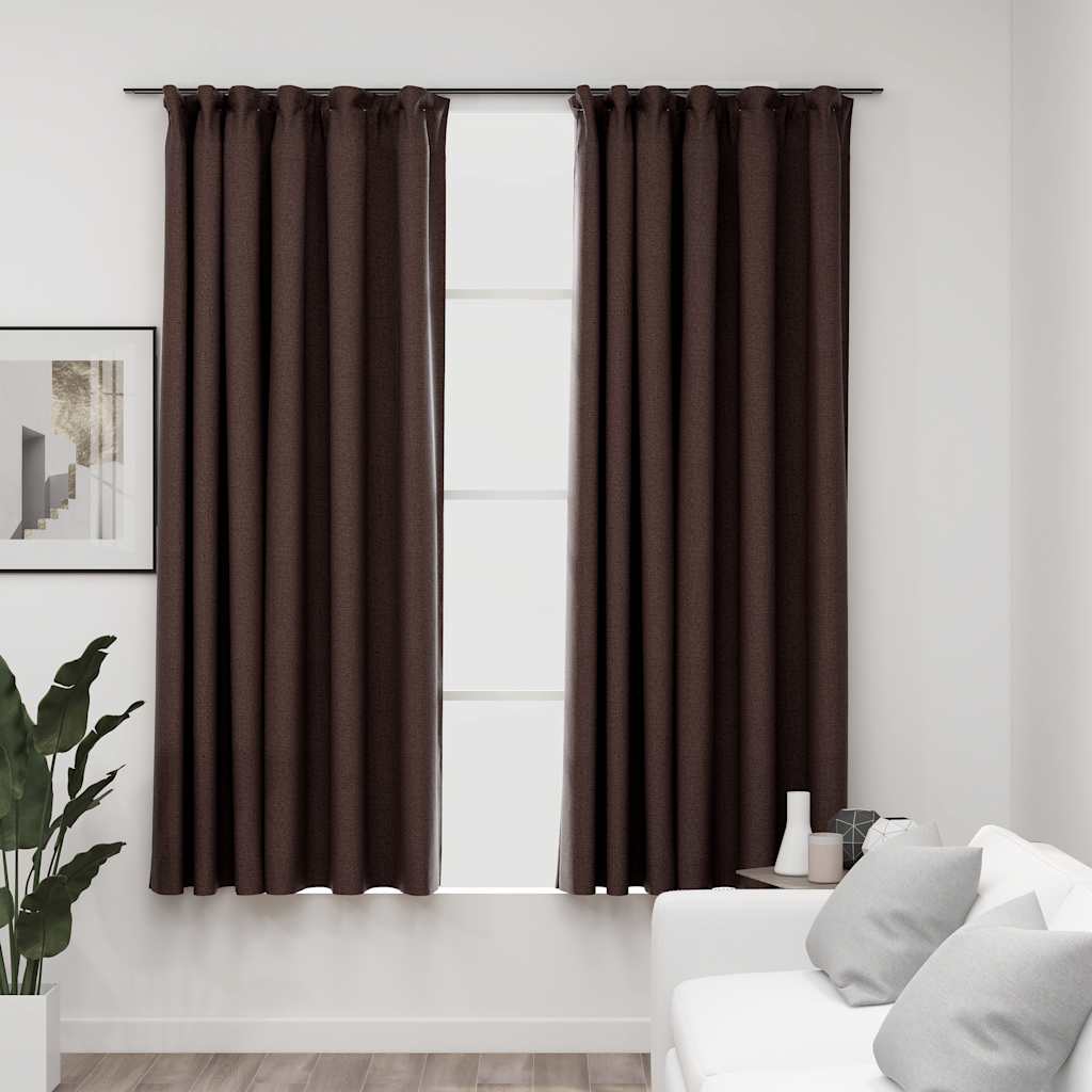 Verdunkelungsvorhänge Haken Leinenoptik 2Stk. Schwarz 140x175cm