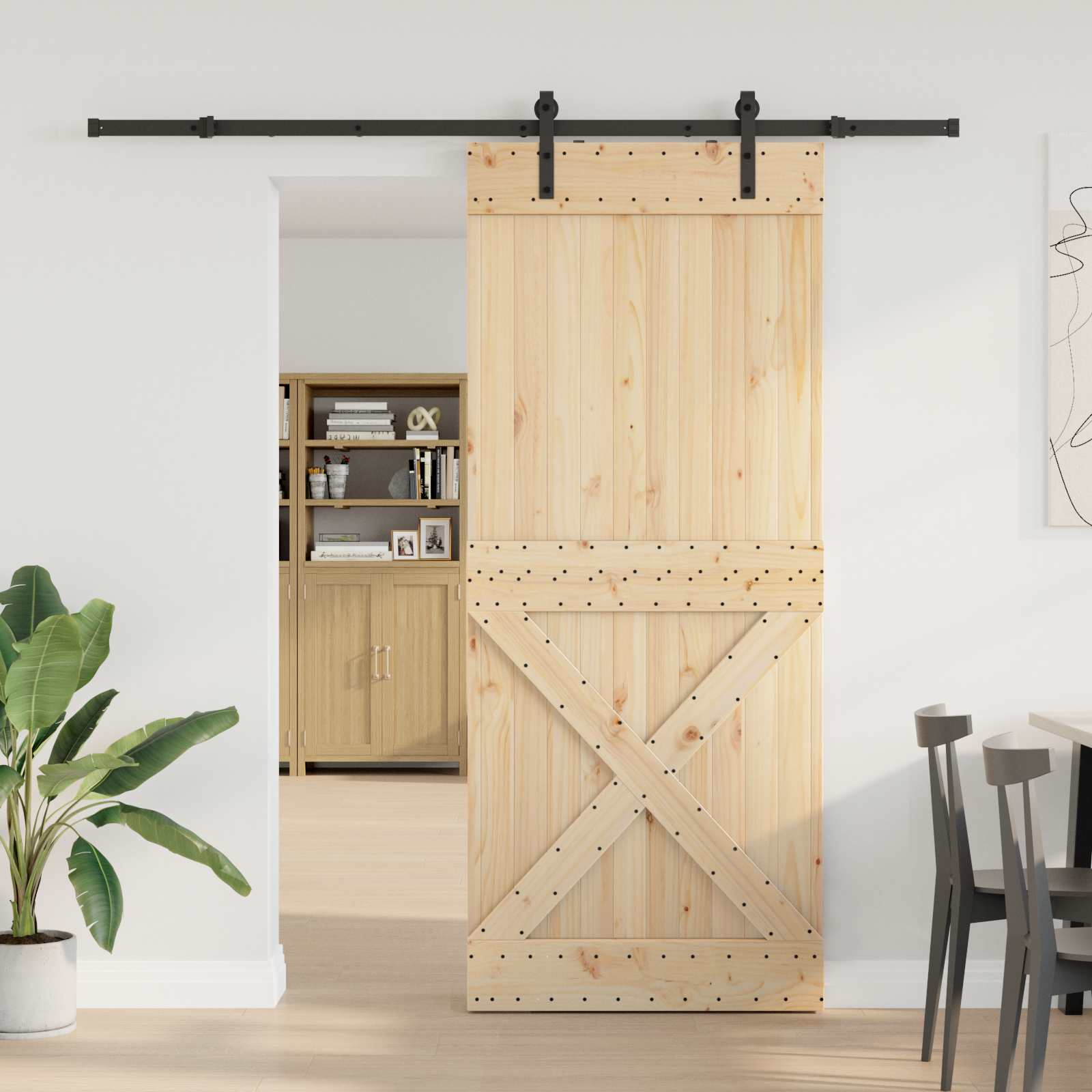 Schiebetür NARVIK Natürlich und Schwarz 70 x 210 cm (152,5 cm)