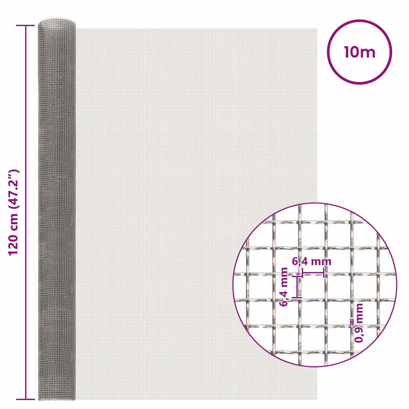 Mesh Bildschirm 20 x 500 cm 20 Mesh Edelstahl 201 Silber