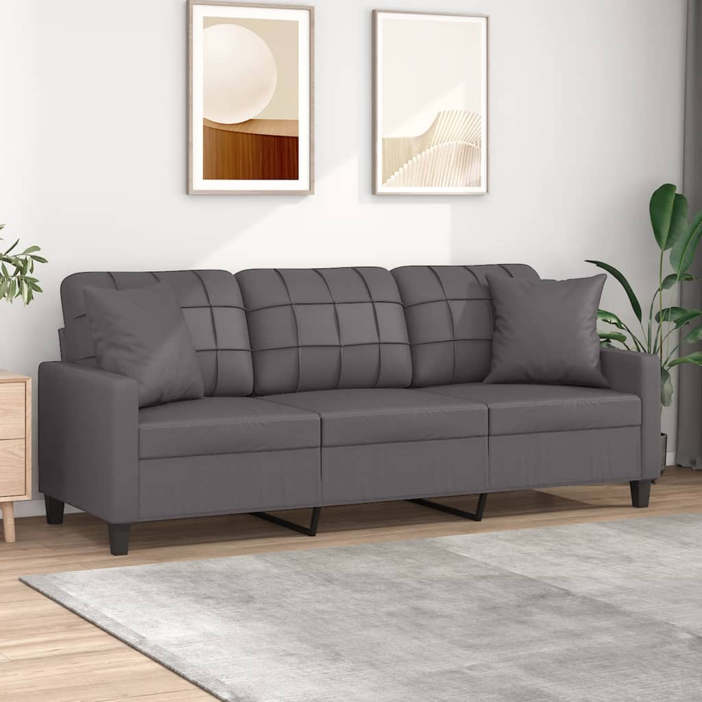 3-Sitzer-Sofa mit Zierkissen Schwarz 180 cm Kunstleder