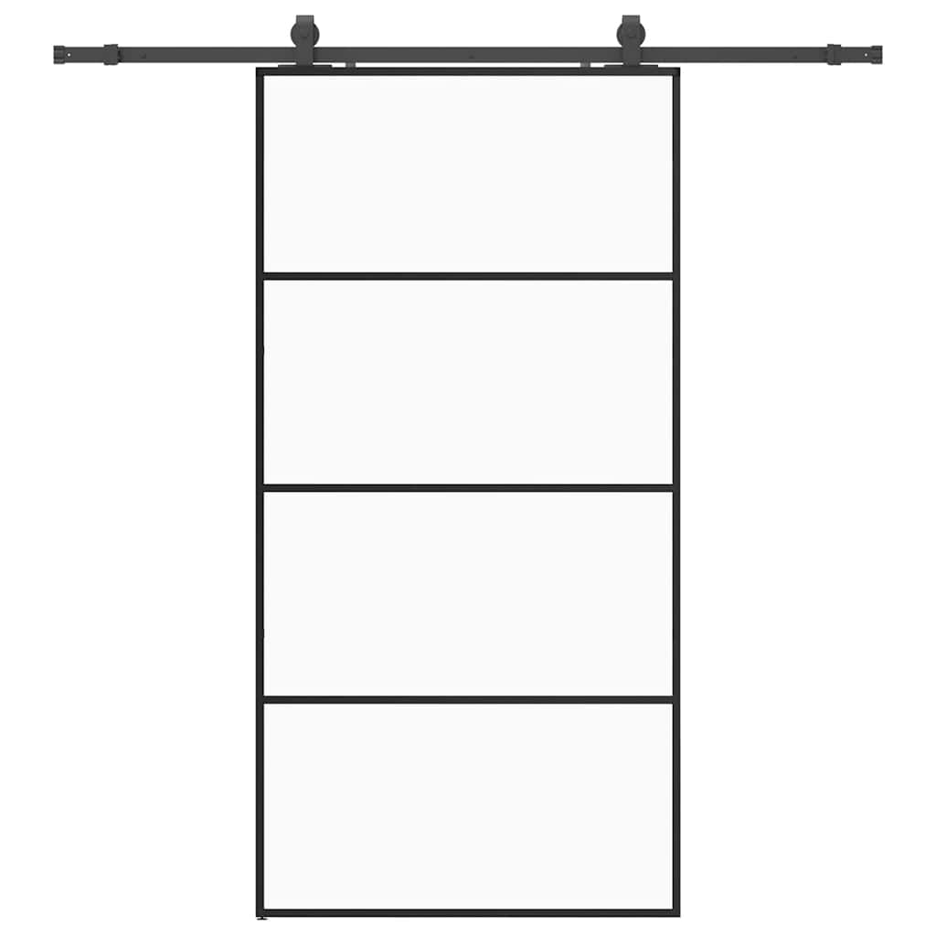 Schiebetür mit Beschlag Schwarz 76x205 cm ESG-Glas