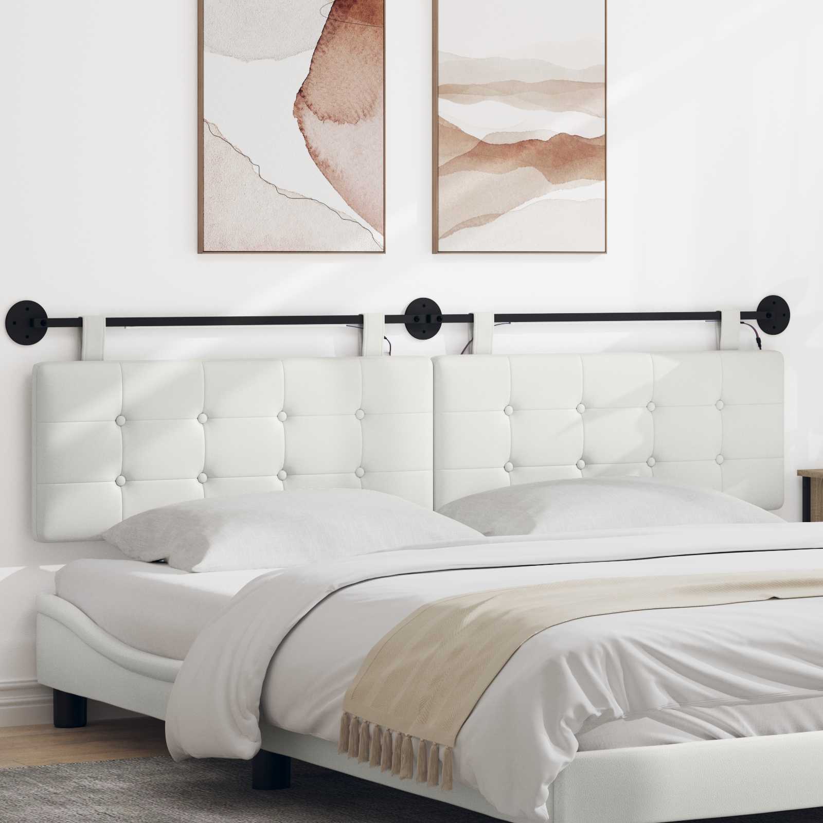 Hängendes Kopfteil Mit LED Licht Creme Kunstleder