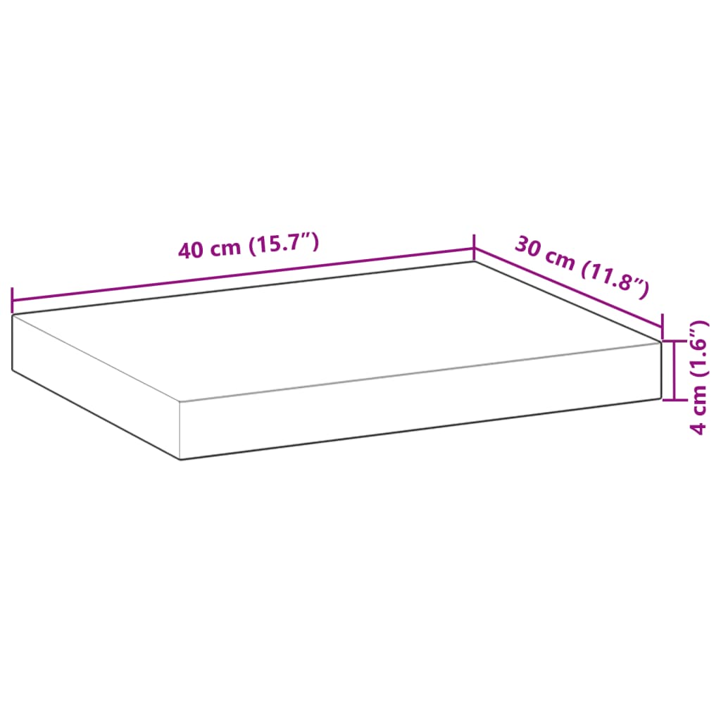 Tischplatte 40x20x2 cm Rechteckig Massivholz Akazie