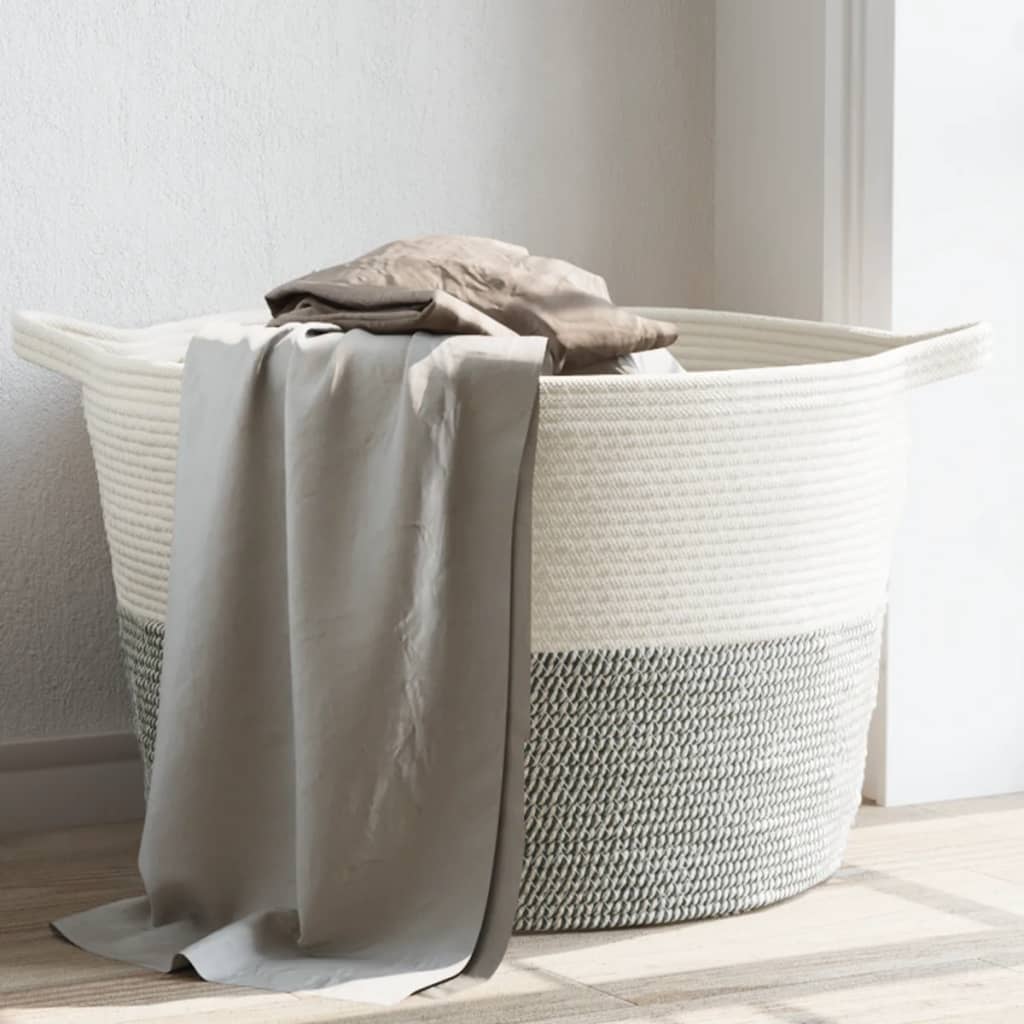 Wäschekorb Grau und Weiß Ø55x36 cm Baumwolle