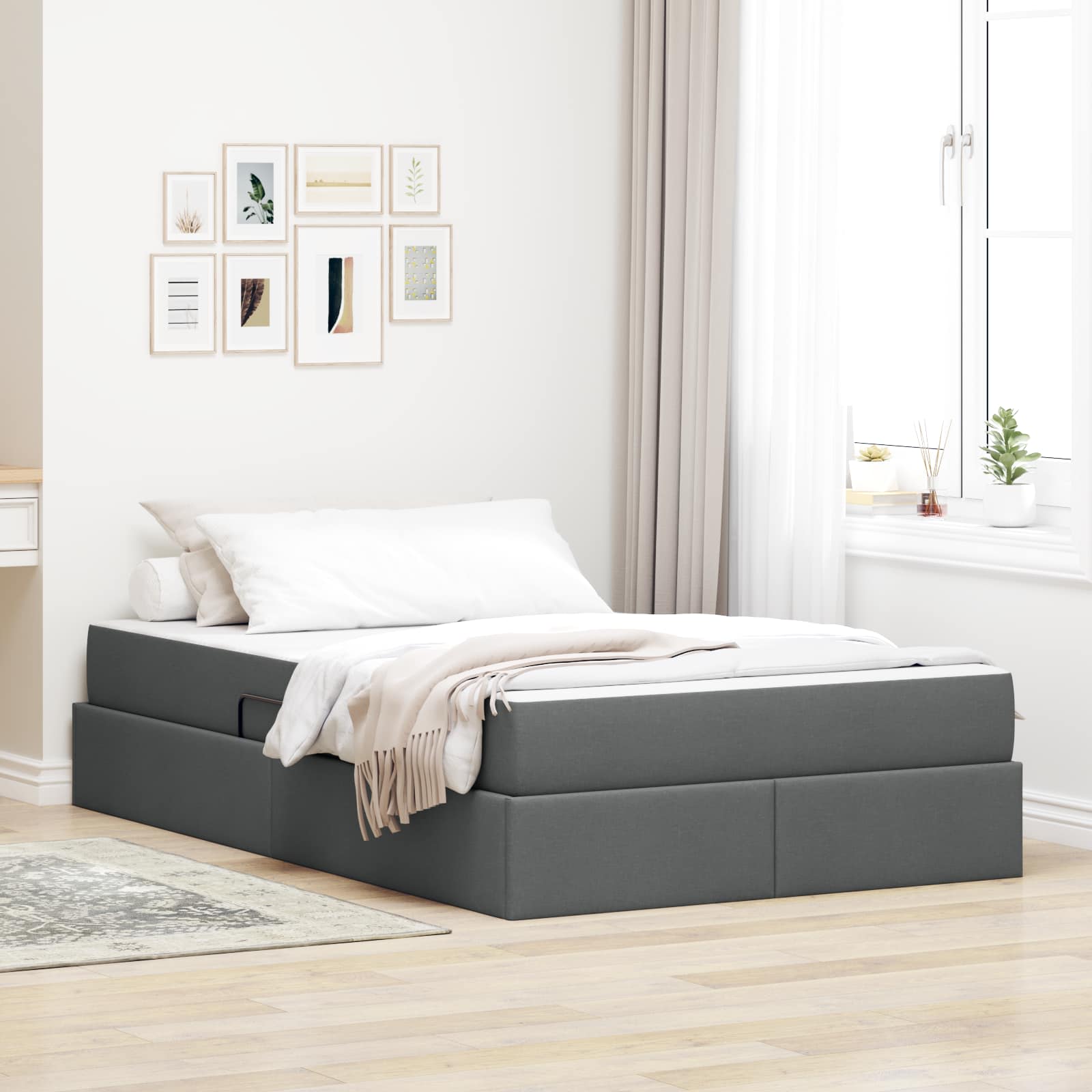 Aufbewahrungsbett mit Matratze Hellgrau 90 x 190 cm Polyester