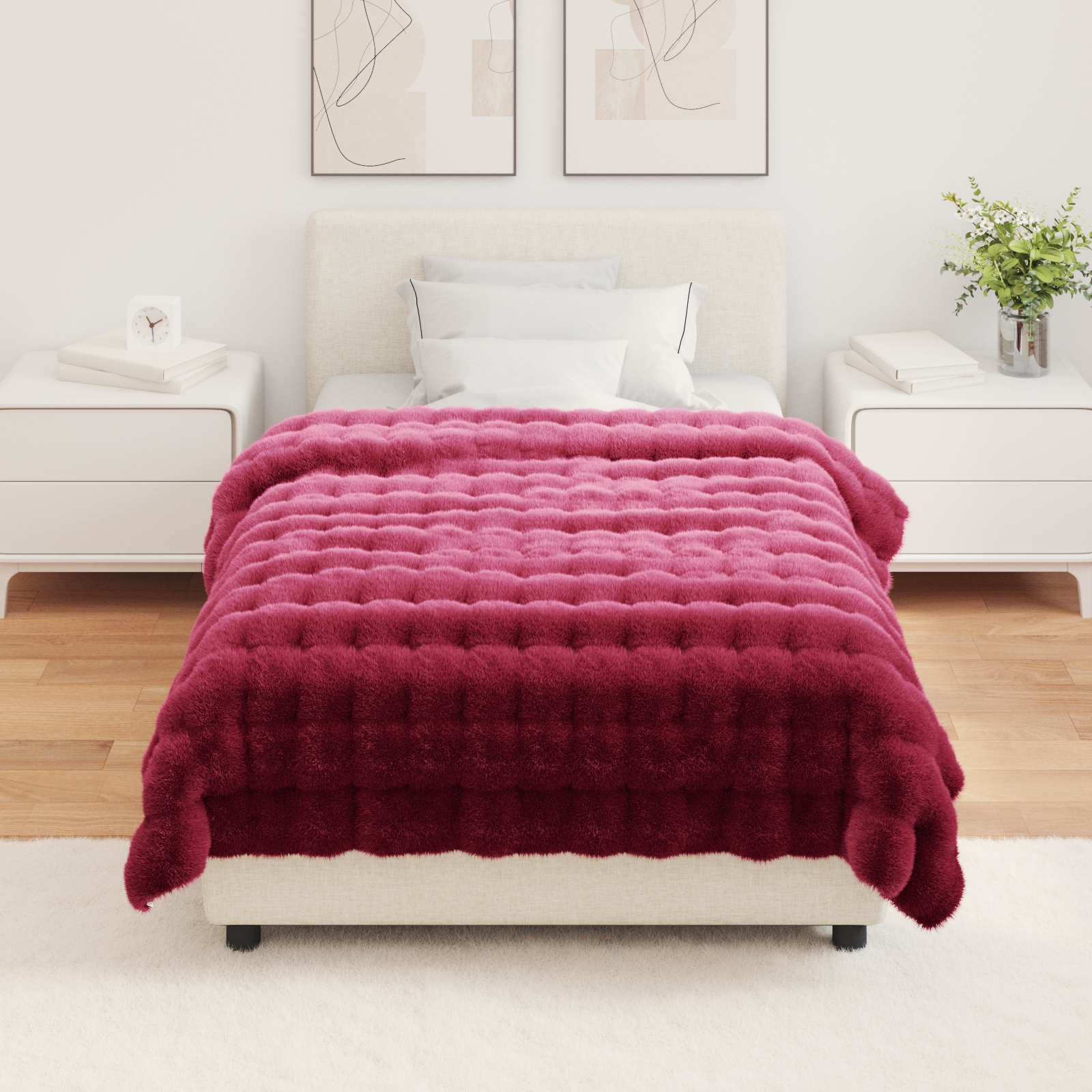 Rutschfeste Decke aus Kunstkaninchenfell Olite Beige Polyester
