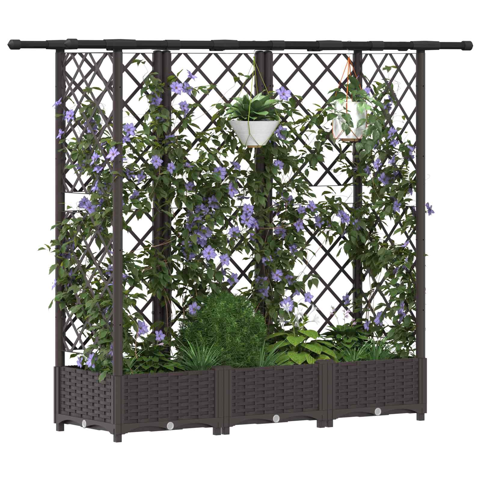 Hochbeet mit Rankgitter und Dach Braun 124 x 40 x 123 cm PP