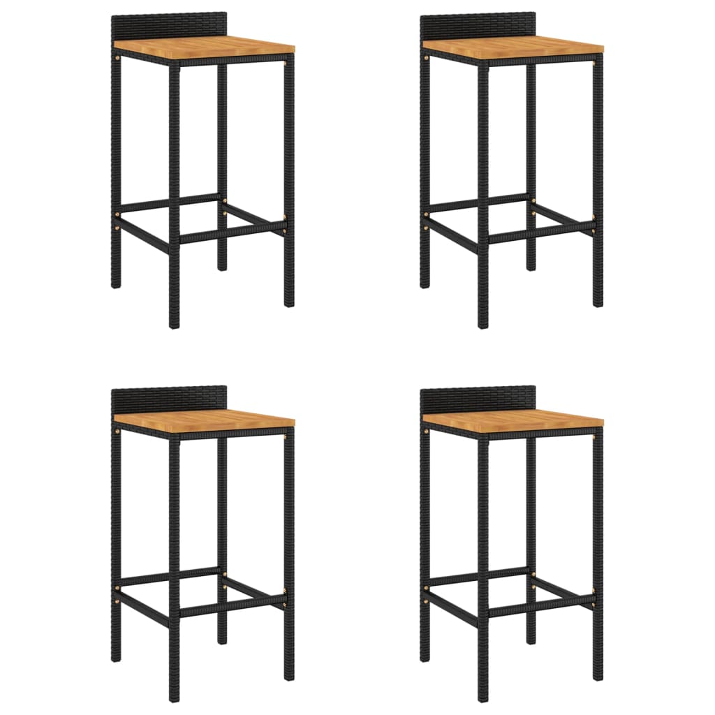 Barhocker 2 Stk. Grau Poly Rattan und Massivholz Akazie