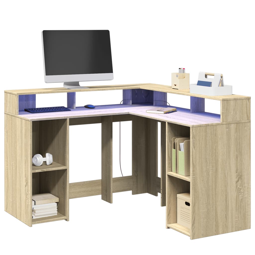 LED-Schreibtisch Weiß 130x130x91 cm Holzwerkstoff