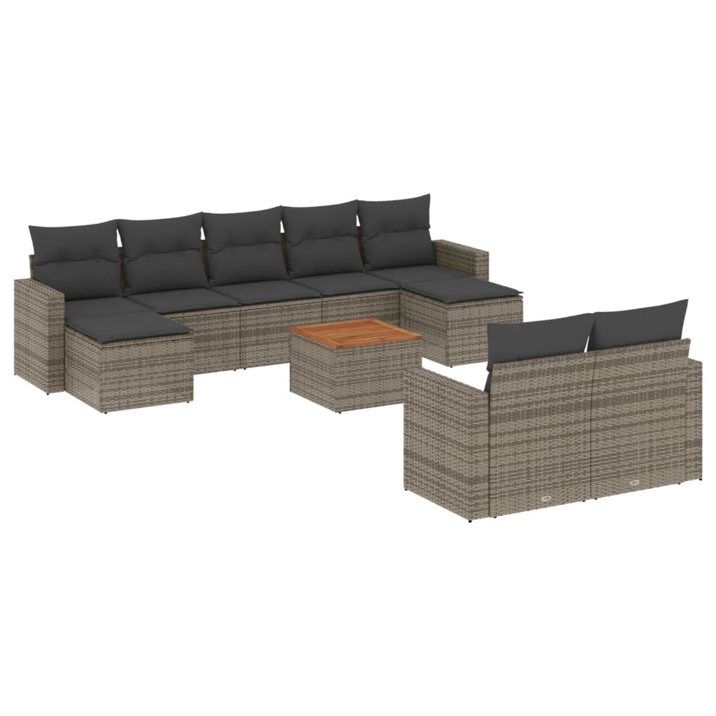 10-tlg. Garten-Sofagarnitur mit Kissen Schwarz Poly Rattan