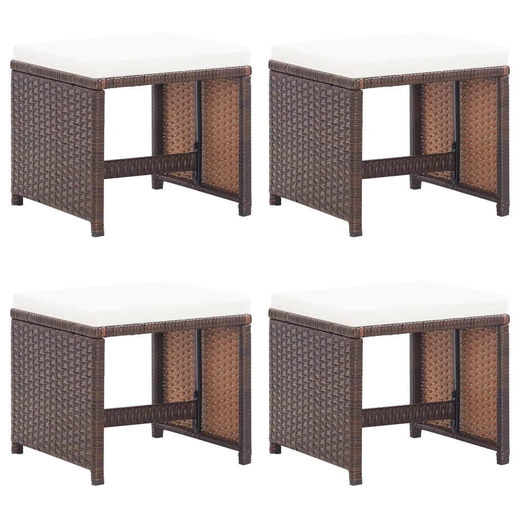 Gartenhocker 4 Stk. mit Sitzkissen Poly Rattan Schwarz