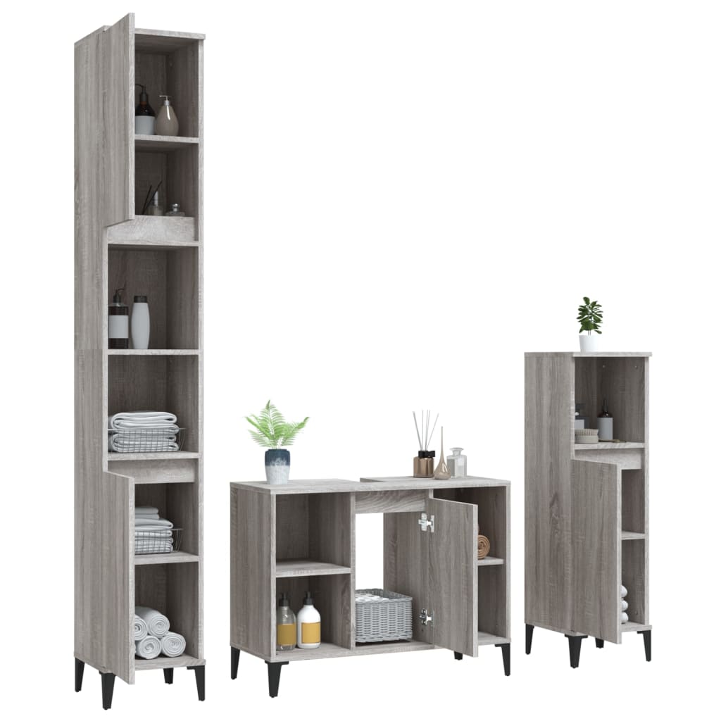 3-tlg. Badmöbel-Set Räuchereiche Holzwerkstoff