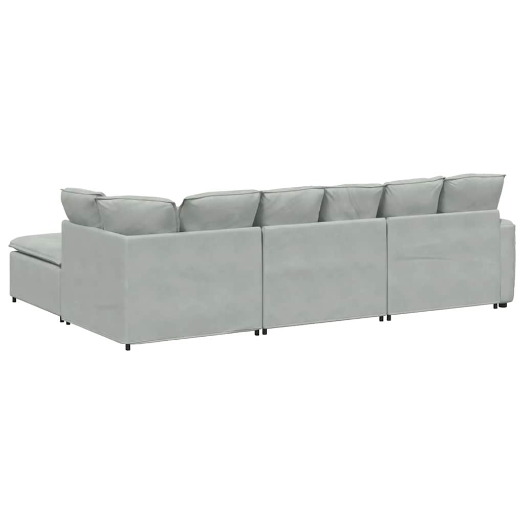 Modulares Sofa mit Fußhocker Kissen Samt Blau