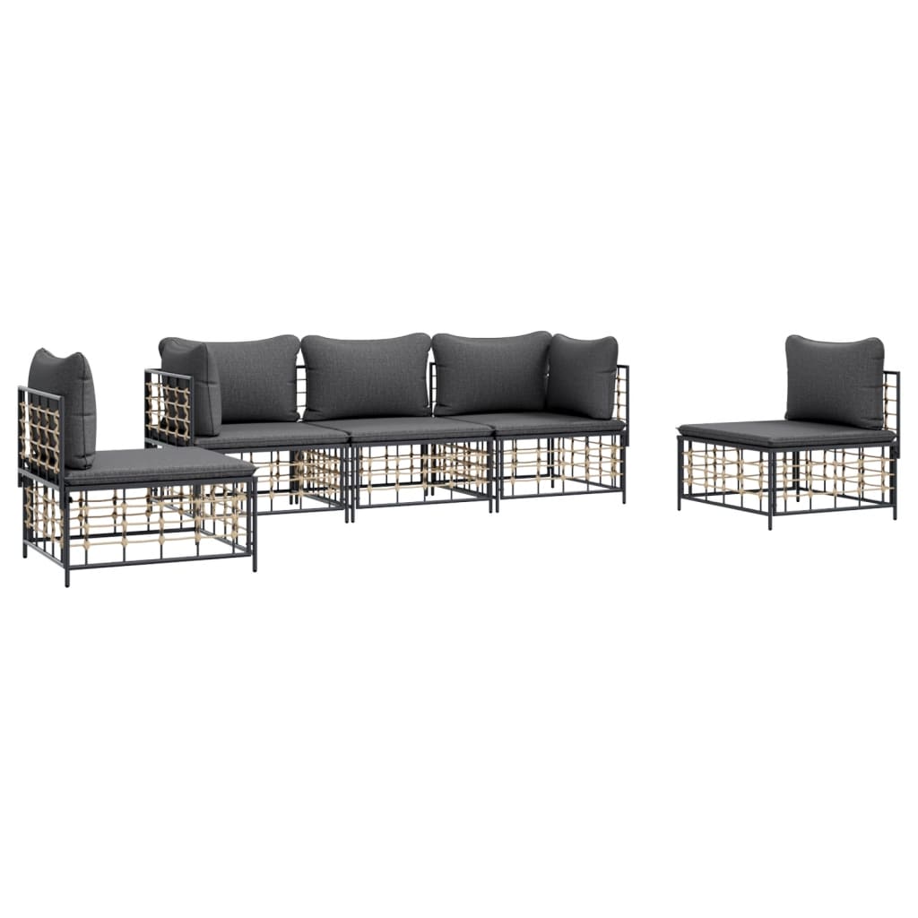 6-tlg. Garten-Lounge-Set mit Kissen Anthrazit Poly Rattan