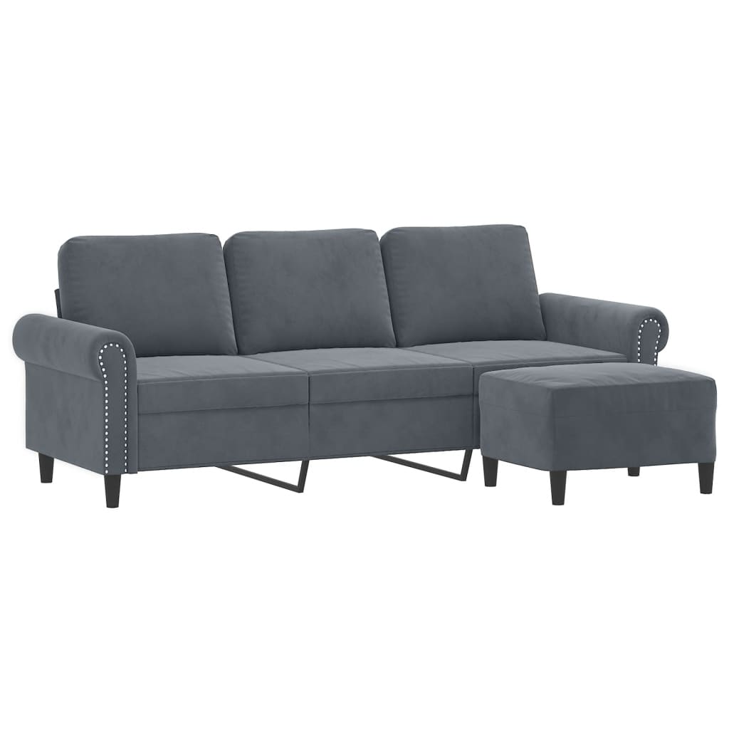 3-Sitzer-Sofa mit Hocker Hellgrau 180 cm Samt