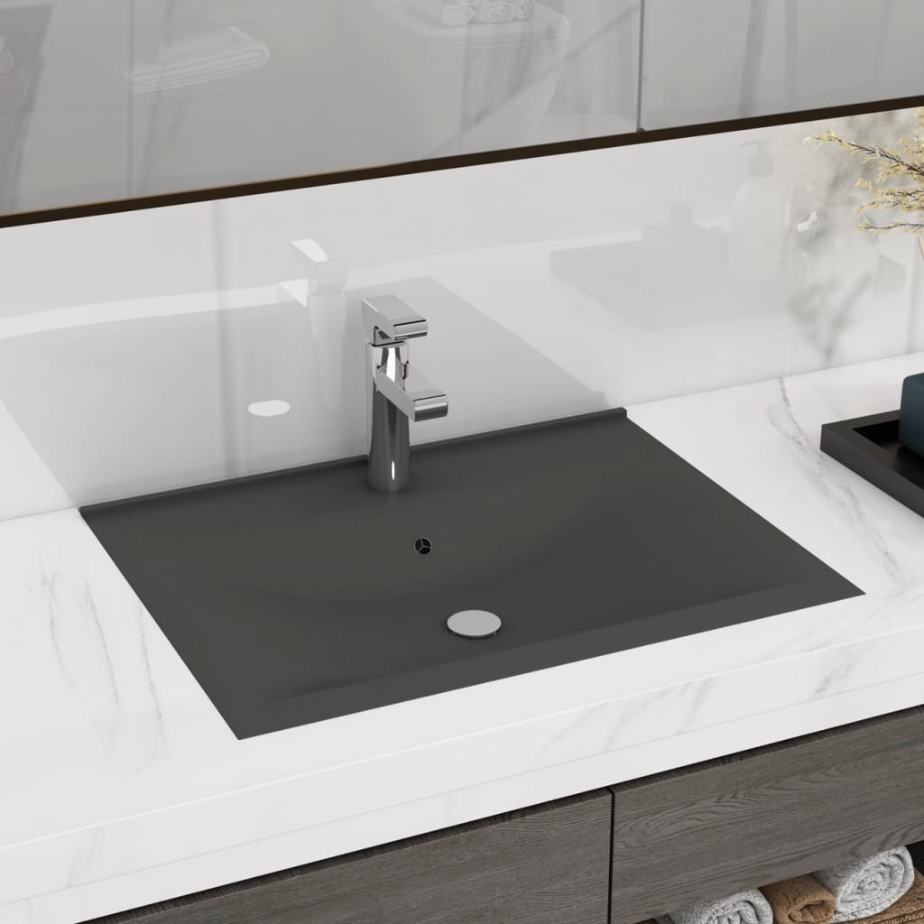 Luxus-Waschbecken mit Hahnloch Matt-Weiß 60x46 cm Keramik