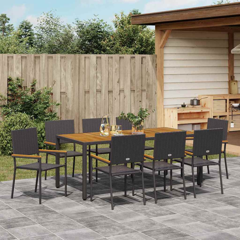 Garten Essgruppe 3 pcs Schwarz Poly-Rattan