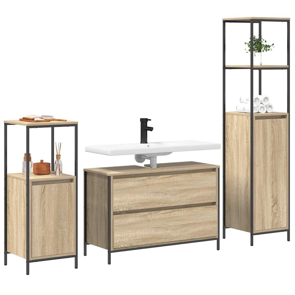 Badezimmermöbel-Set 3 pcs Schwarz Eichen-Optik Holzwerkstoff