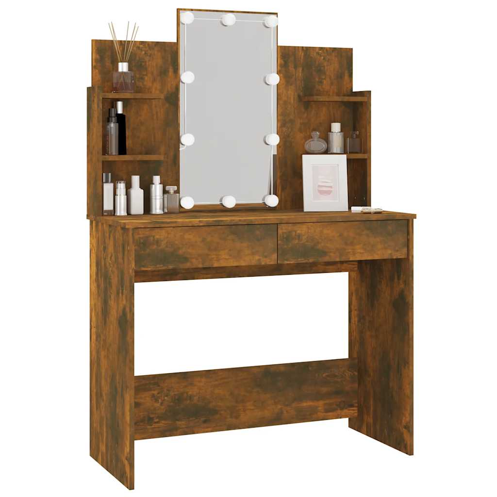Schminktisch mit LED Betongrau 96x40x142 cm