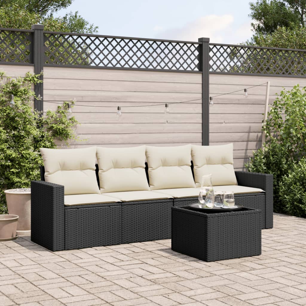 4-tlg. Garten-Sofagarnitur mit Kissen Schwarz Poly Rattan