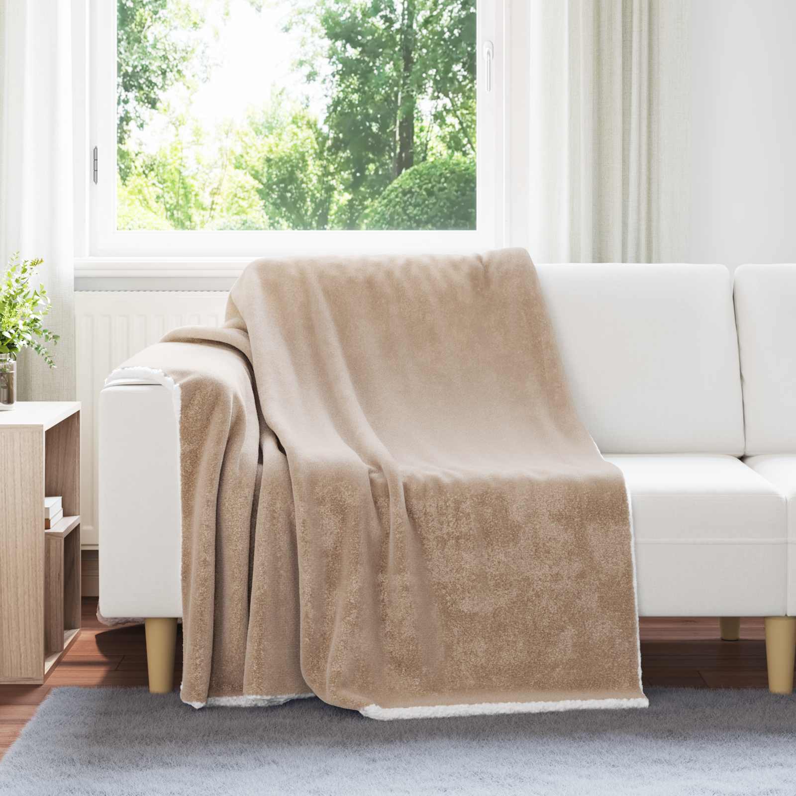 Überwurfdecke Beige 130 x 150 cm Fleece