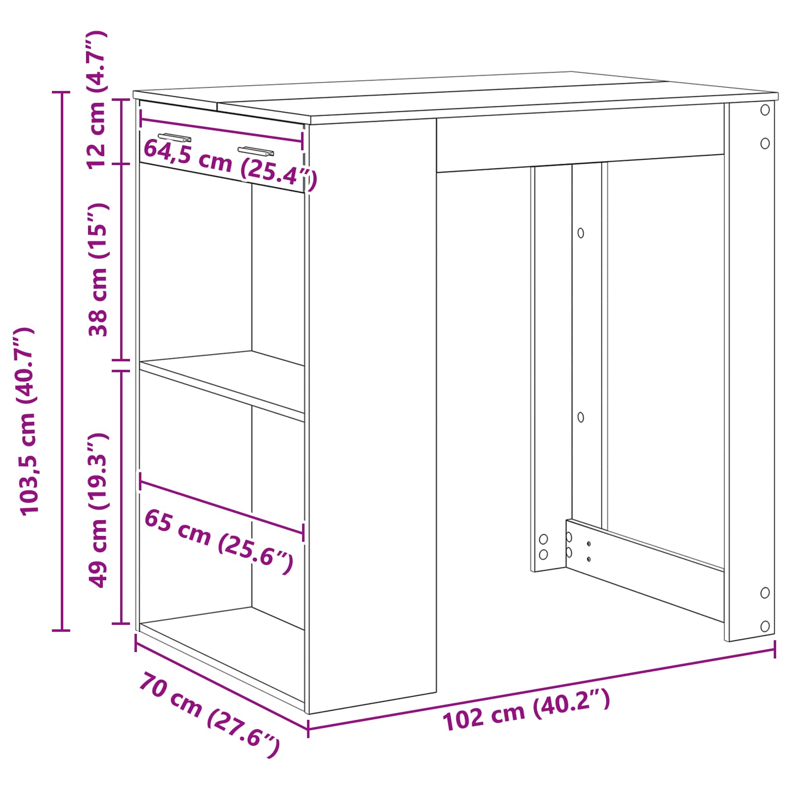 Bartisch Weiß 102x70x103,5 cm Holzwerkstoff