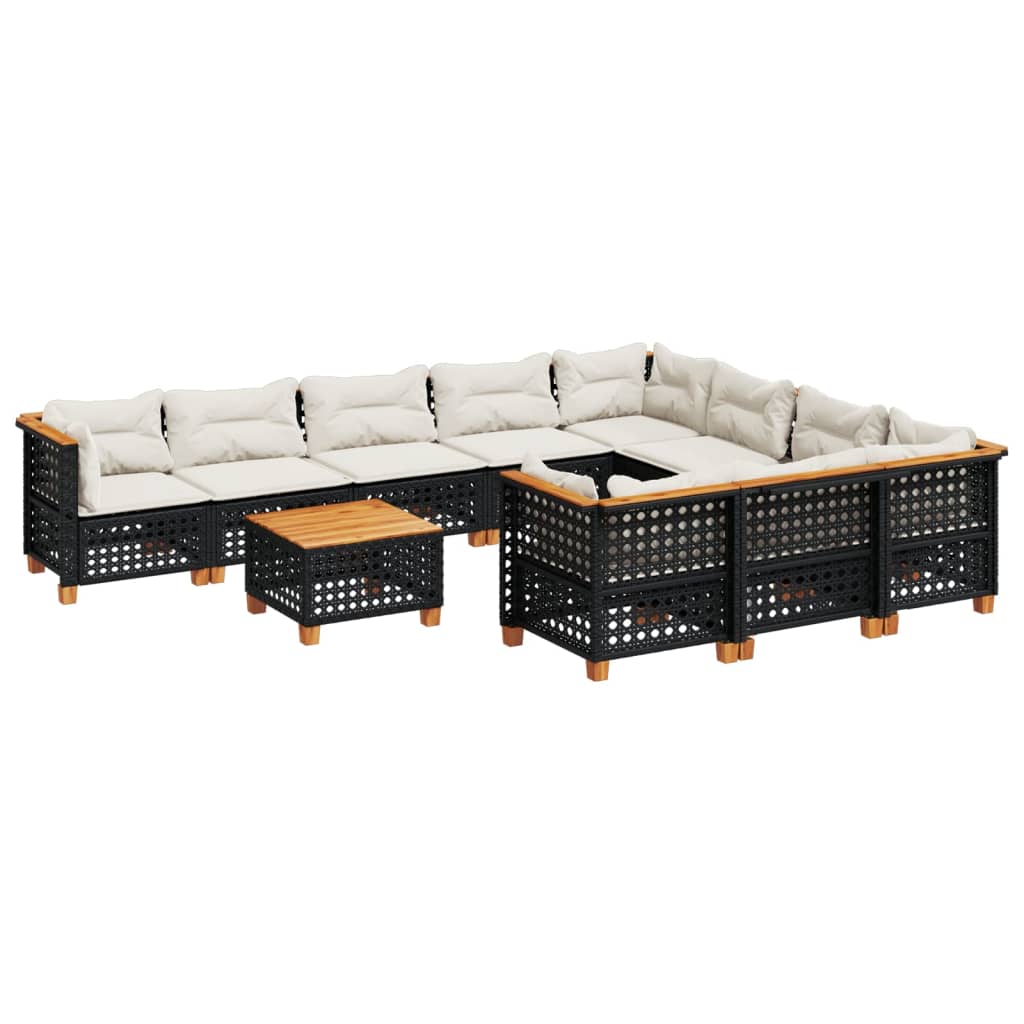 10-tlg. Garten-Sofagarnitur mit Kissen Beige Poly Rattan